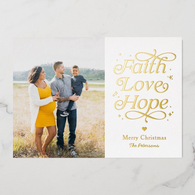 Carte de Noël en aluminium Faith Love Hope (Recto)