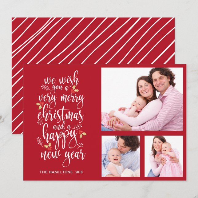 Carte de Noël en collage photo 3 Photos (Devant / Derrière)
