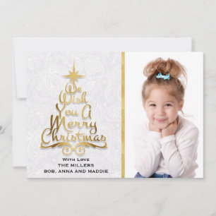 Carte de Noël en dentelle blanche or personnalisée