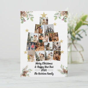 Carte de Noël en famille avec arbre et collage de 