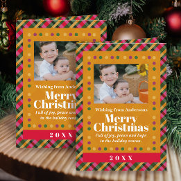 Carte de Noël en famille avec plaid et photo en or