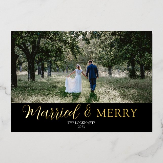 Carte de Noël en papier métallisé pour mariage Mar (Recto)