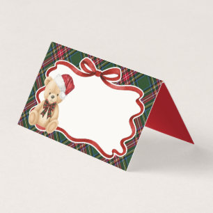 Carte de Noël en tartan vert avec ours