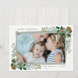 Carte de Noël encadrée par le bois À feuillage per