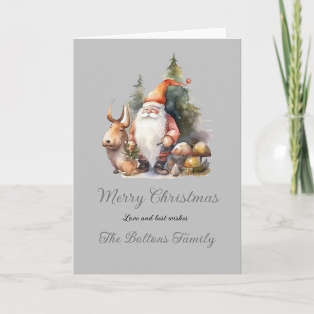 Carte de Noël Enchanted Gnome Watercolor (Devant)