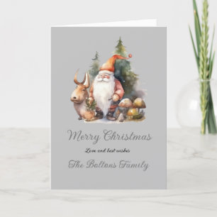 Carte de Noël Enchanted Gnome Watercolor