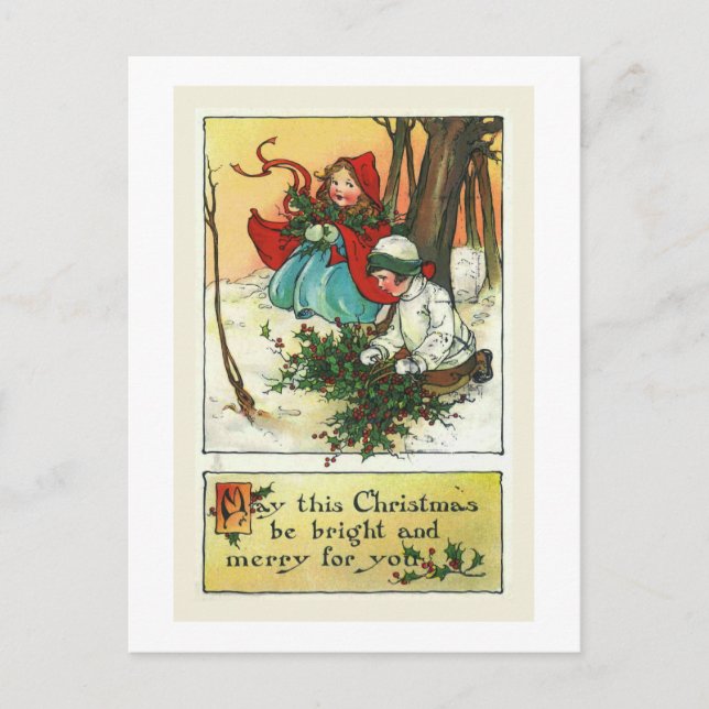 Carte de Noël "Enfants avec Noël Holly" (Devant)
