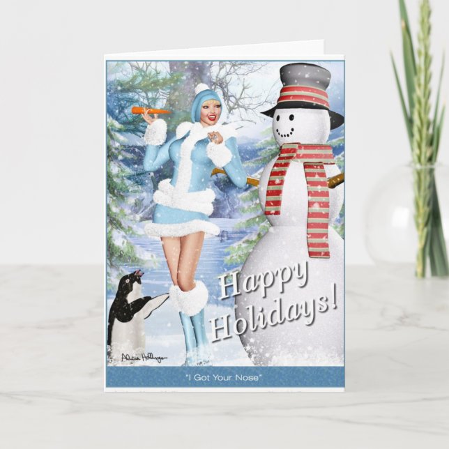 Carte de Noël et de vacances - fille Pin- et neige (Devant)