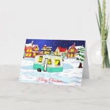 Carte de Noël et de vacances RV avec petite remorq