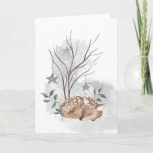 Carte de Noël et du Nouvel An au faon à l'aquarell