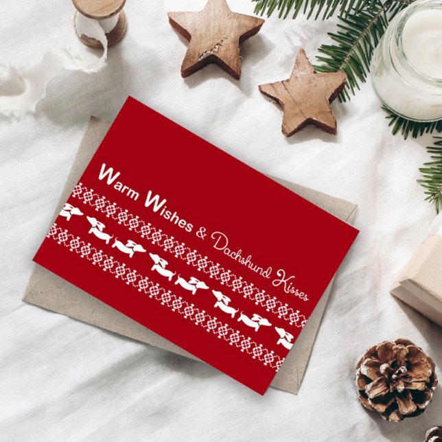 Carte de Noël Fair Isle Ugly Sweater Dachshund (Warm wishes & Dachshund Kisses Christmas Card)