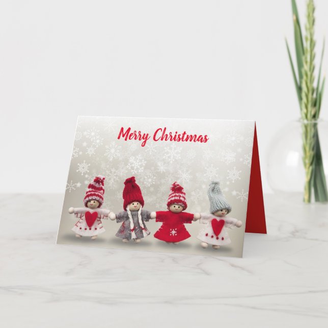 Carte de Noël faite main d'anges d'hiver de Knit (Devant)