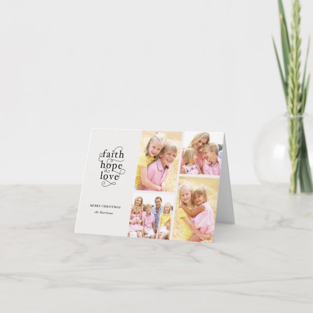 Carte de Noël Faith Hope Love Black & Grey (Devant)