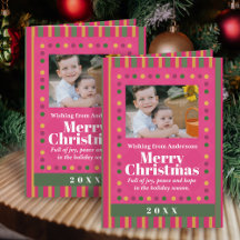 Carte de Noël familiale à rayures de Noël