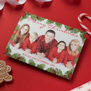 Carte de Noël familiale avec sapin et boules de No