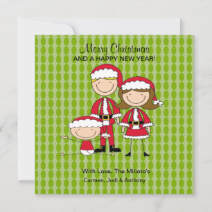 Carte de Noël famille de 3 Personnages en allumett
