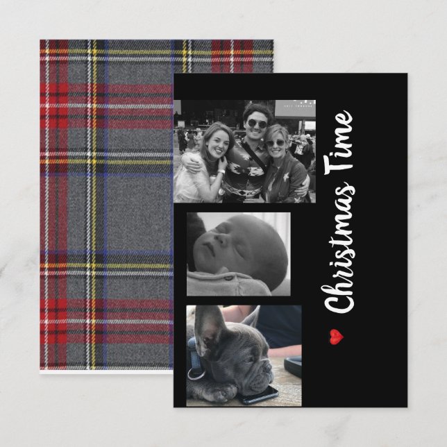 Carte de Noël famille noir et blanc (Devant / Derrière)