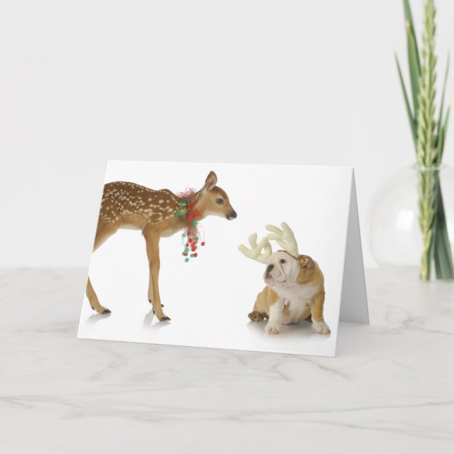 CARTE DE NOËL FAON AVEC BOULEDOGUE (Devant)