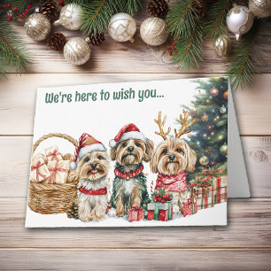 Carte de Noël Festif Aquarelle Lhasa Apso Chiens
