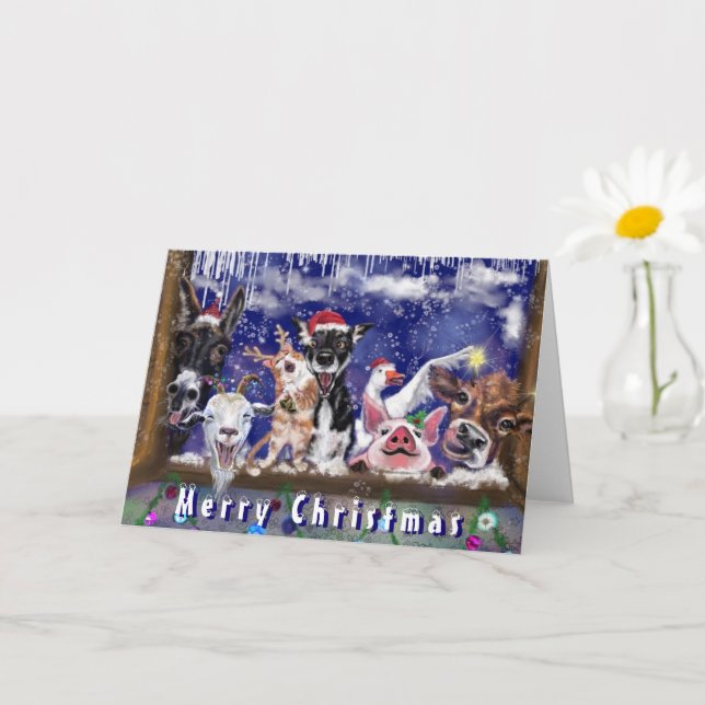 Carte de Noël Fête animalière amusante Bonne ferme (Petite plante)