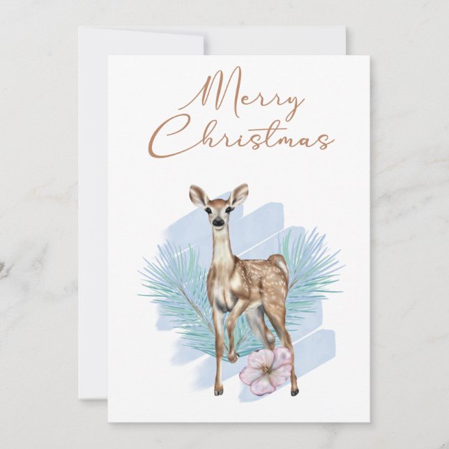 Carte de Noël Feuille de Cerf Pine d'Aquarelle Ble (Devant)