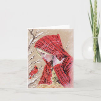 Carte de Noël Fille Cardinal Rouge Vacances