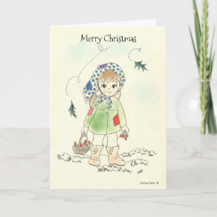 Carte de Noël fille petite allumette