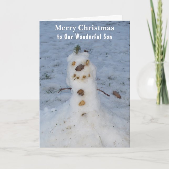 Carte de Noël Fils Snowman Pine Cone Nez (Devant)
