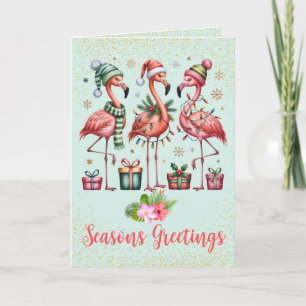 Carte de Noël Flamant rose tropical