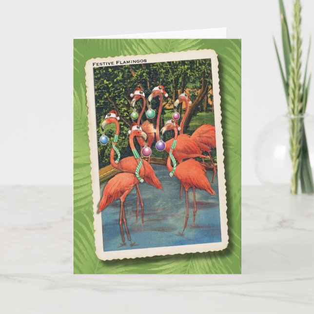 Carte de Noël Flamants roses festifs (Devant)