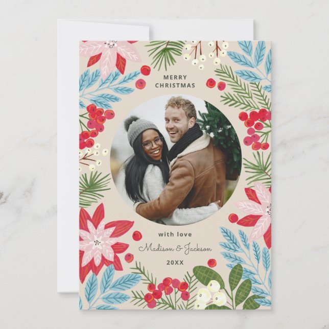 Carte de Noël florale beige (Devant)