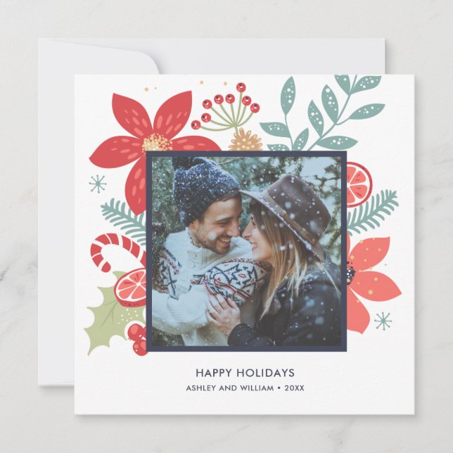Carte de Noël florale Holly Jolly | Carte de vacan (Devant)