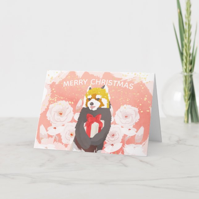 Carte de Noël florale rose de parties (Devant)