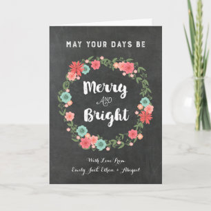 Carte de Noël florale vintage de guirlande de