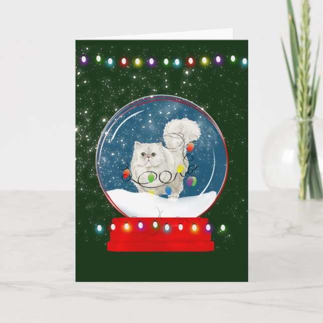 Carte de Noël Fluffy White Cat Snow Globe (Devant)