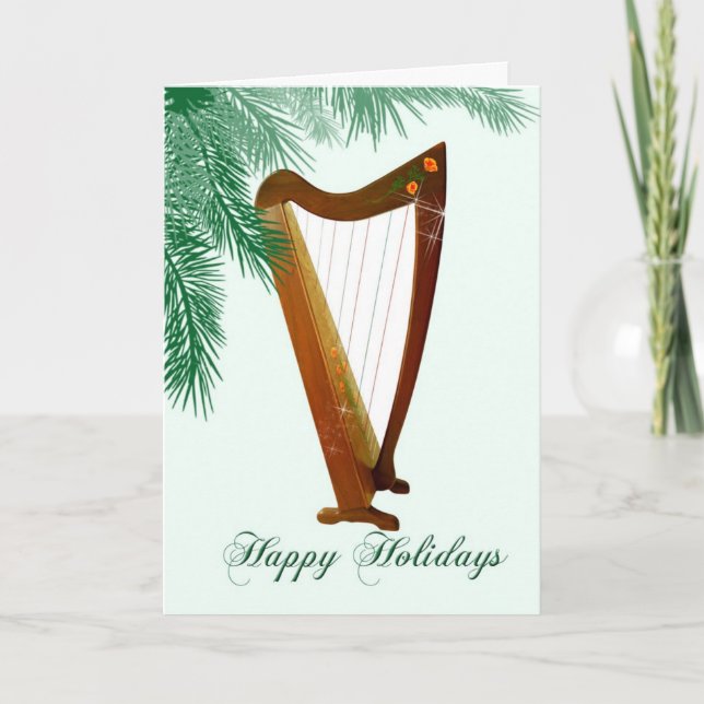 Carte de Noël folklorique d'harpe (Devant)