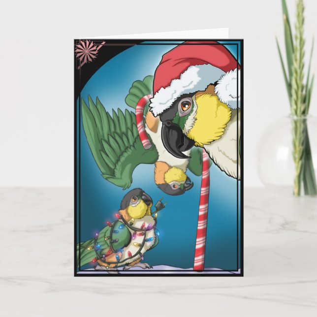 Carte de Noël folle de caïques (Devant)