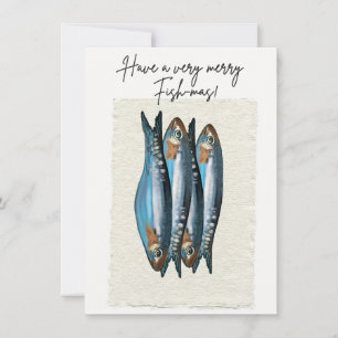 Carte de Noël Funny Fish-Mas illustrée de sardines