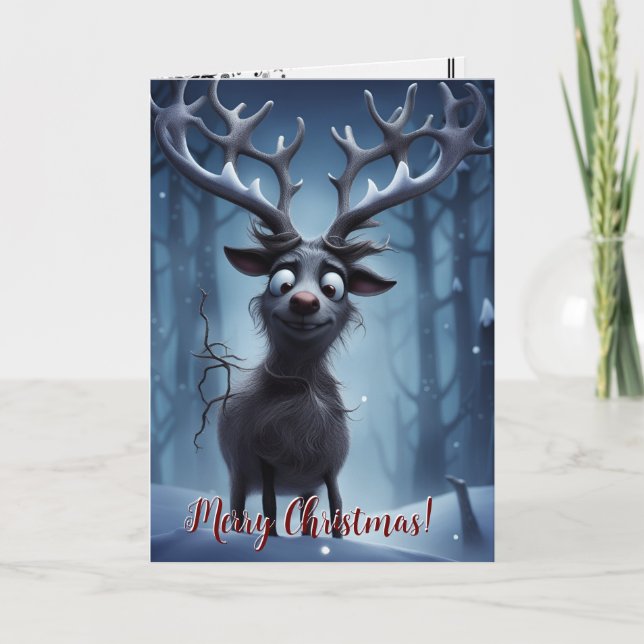 Carte de Noël Funny Reindeer à Personnaliser (Devant)