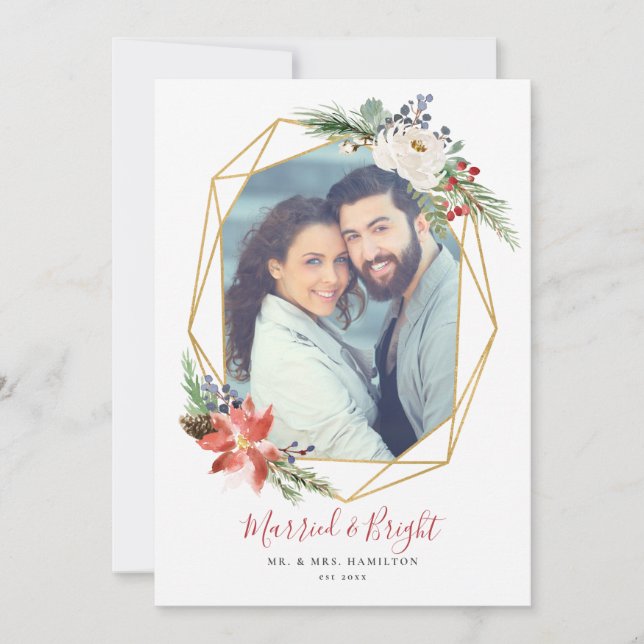 Carte de Noël Géométrique Mariée et Lumineuse (Devant)