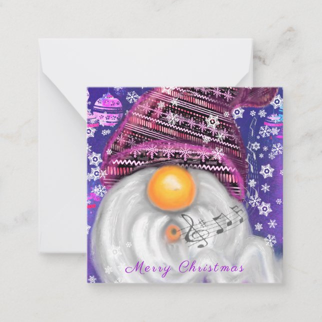 Carte de Noël Gnome musicale en Casquette violet (Devant)