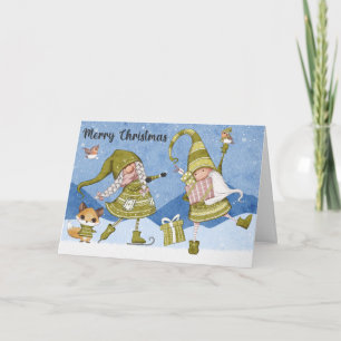 Carte de Noël Gnomes Fox Birds