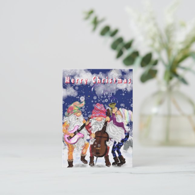 Carte de Noël Gnomes Heureux Groupe Musical (Debout devant)