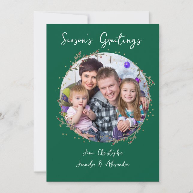 Carte de Noël Gold Circle et Green Family (Devant)