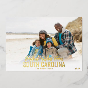 Carte de Noël Gold Foil Beach   Votre État