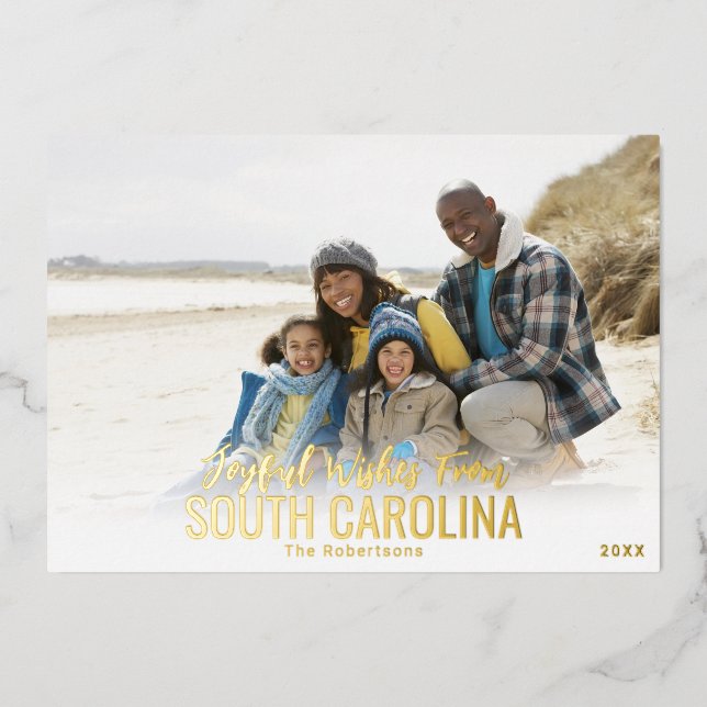 Carte de Noël Gold Foil Beach | Votre État (Recto)