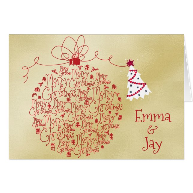 Carte de Noël Gold moderne avec nom de famille (Devant Horizontal)