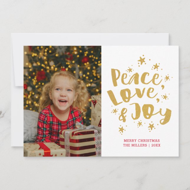 Carte de Noël Gold Peace Love & Joy (Devant)