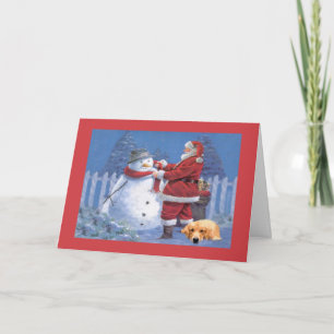 Carte de Noël Golden Retriever Père Noël Snowman2
