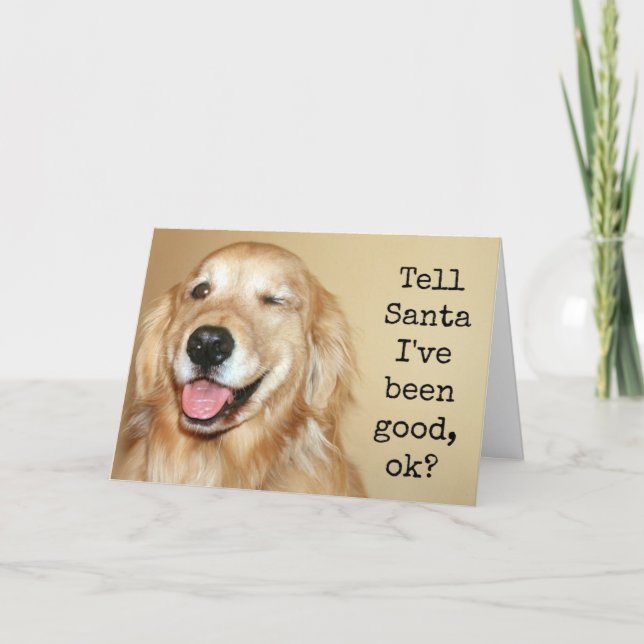 Carte de Noël Golden Retriever "Tell Père Noël" (Devant)